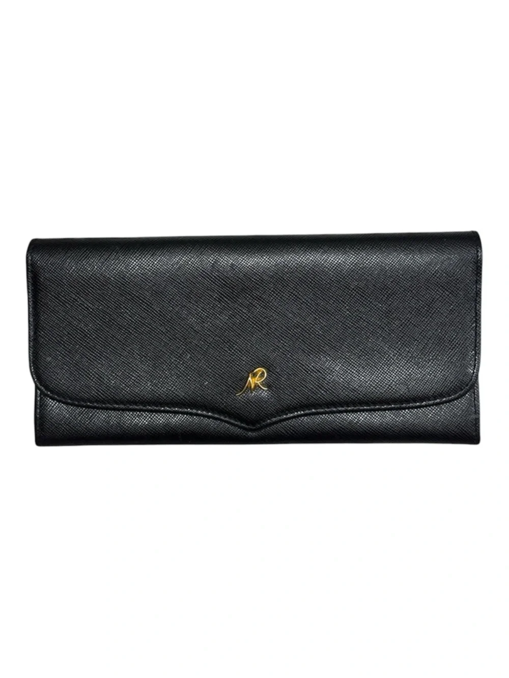 Nina Ricci Black Saffiano Leather Clutch with Gold NR Monogram